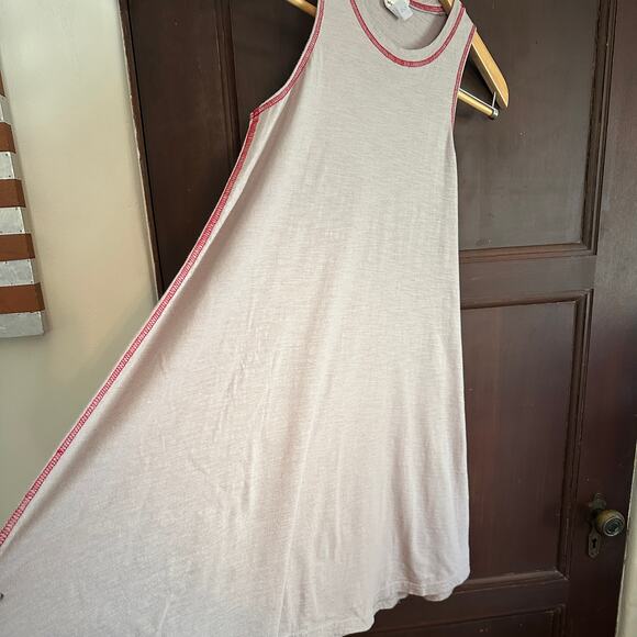 NATURAL LIFE | Slub Cotton Taupe Jersey Swing Dress with red details | Sz Small - Picture 5 of 5